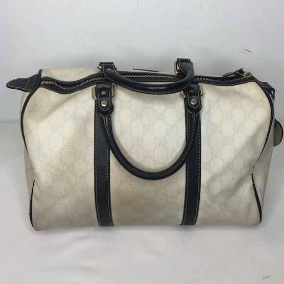 Authentic Gucci white Boston satchel bag coated canvas - Picture 6 of 16